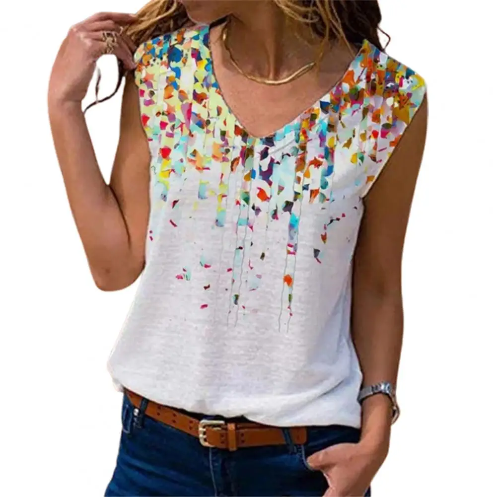 

Vest Sleeveless Floral Print Blouse Women V Neck Tank Top for Spring/Summer