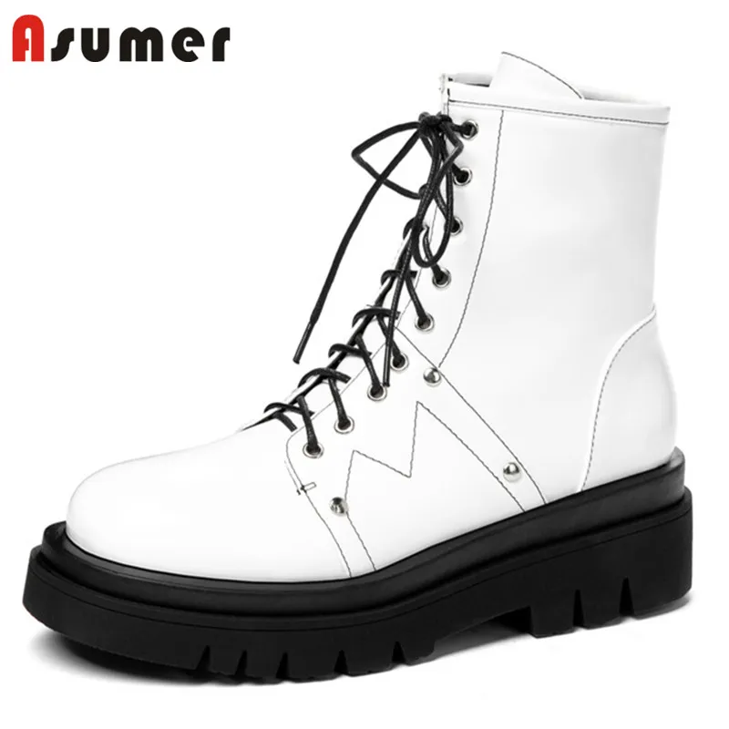 

Женские ботильоны на платформе ASUMER, повседневные ботинки на шнуровке с круглым носком, большие размеры до 43, Осень-зима 2021