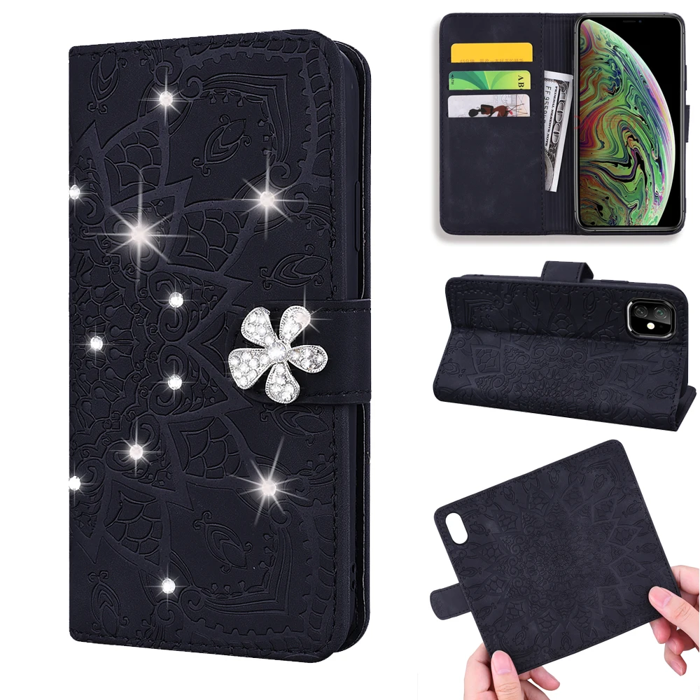 Роскошный чехол книжка из искусственной кожи с блестящими бриллиантами для iPhone 11