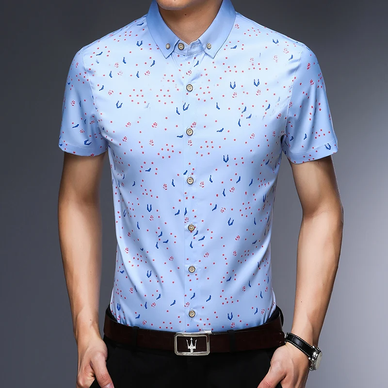 Новая летняя мужская рубашка с коротким рукавом модным принтом Camisa Masculina