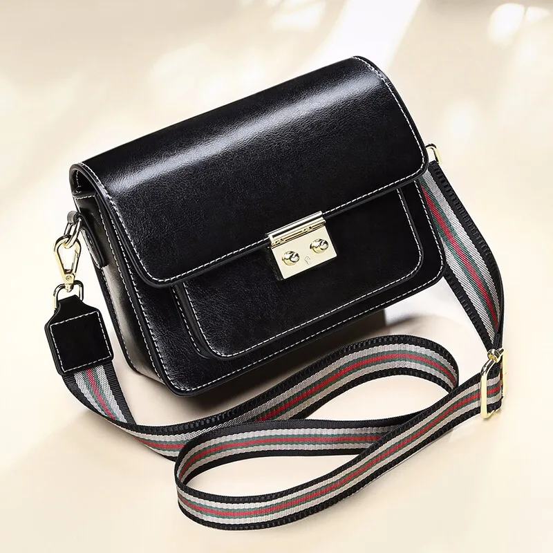 

2019 new leather woman bag fashion han edition wide straps packet oblique satchel classic black female joker single shoulder bag