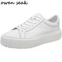 owen seak men casual shoes luxury trainers loafers cow leather lace up high street wear sneakers spring white black flats shoes