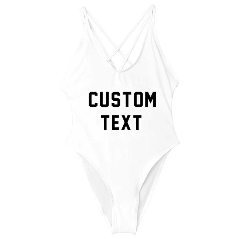 GSXB732-white Custom Letter Print Sexy One Piece Swimsuit Swimwear Women Cross Bandages Beachwear Girl Monokini Bathing Suit - Цвет: GSXB732-white