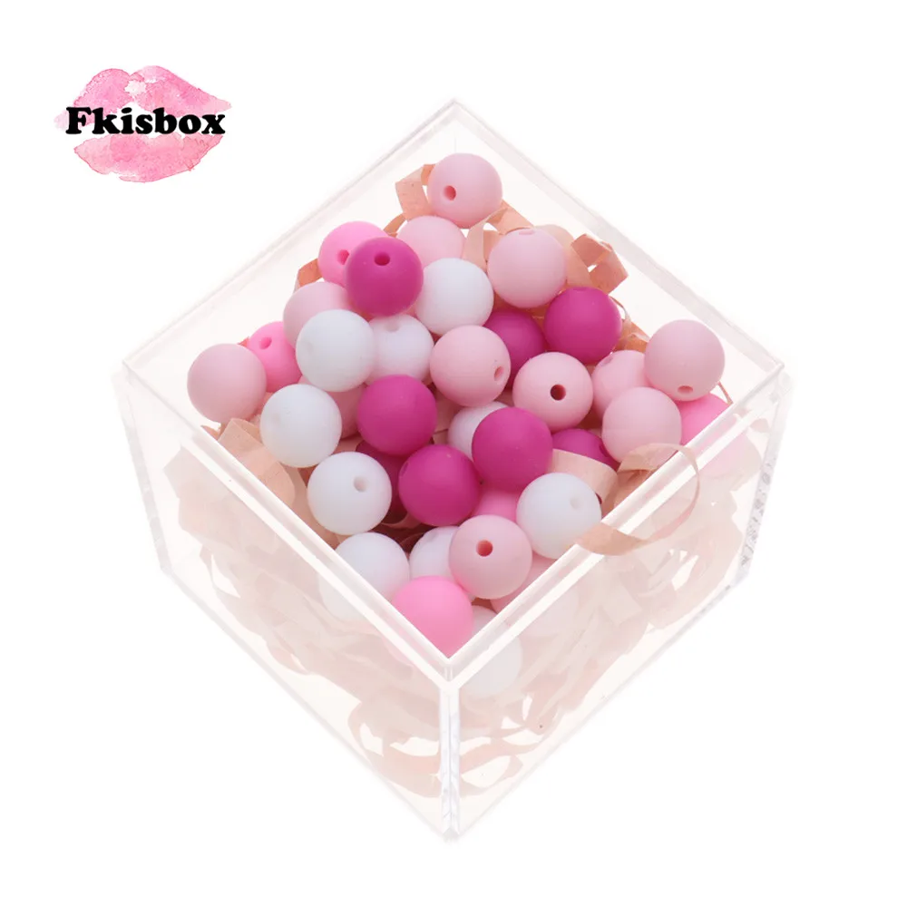 Fkisbox-Cuentas redondas de silicona para beb&eacute;s, mordedor sin BPA, joyer&iacute;a para dentici&oacute;n, cadena para chupete reci&eacute;n nacido, accesorios para sonajero, 50 piezas y 15mm-0