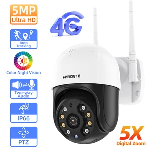 HKIXDISTE 5MP HD PTZ Video Surveillance Camera With Audio Sim Card 4G Outdoor Color Night Vision Security Protection CCTV Camera