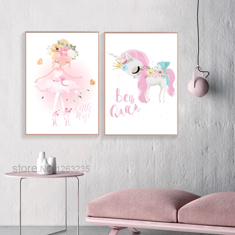 Розовый Единорог скандинавский принт цветок постер с принцессой украшение