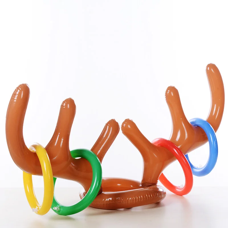 

1set Inflatable Santa Funny Reindeer Antler Hat Ring Toss for Christmas Party Holiday Party Game Outdoor Inflated Toys Supplies