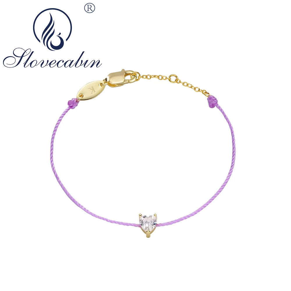 

Slovecabin 925 Sterling Silver Heart Charm Purple Rope Bracelet Thread String Simple Bracelets For Women Minilist Fine Jewelry