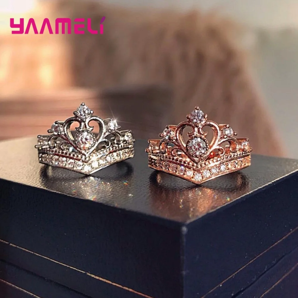 Королева Принцесса Корона Кольца для женщин Женские Твердые 925 пробы серебро AAA