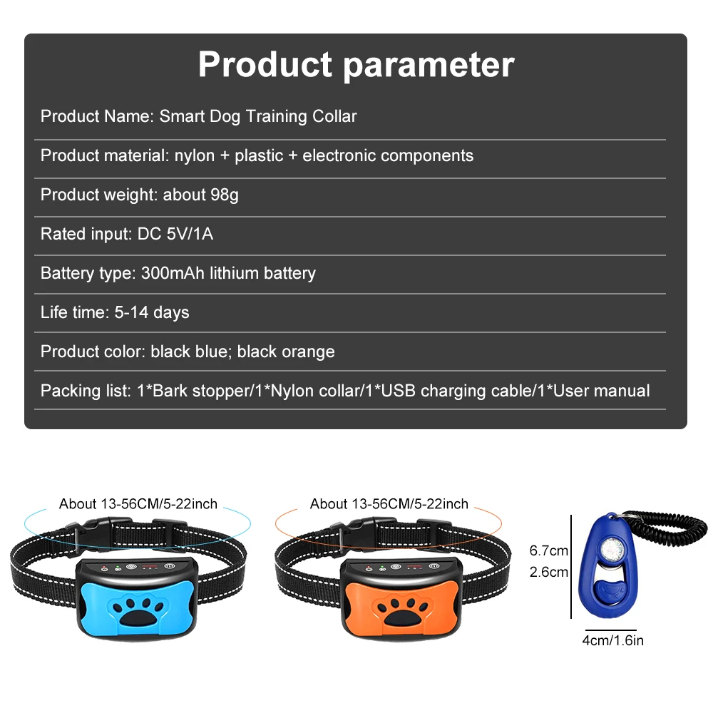 

Ultrasonic Dog Bark Control Collar Dog Training Collar USB Vibration Electric Shock Control Device Pet Dog Training Tool