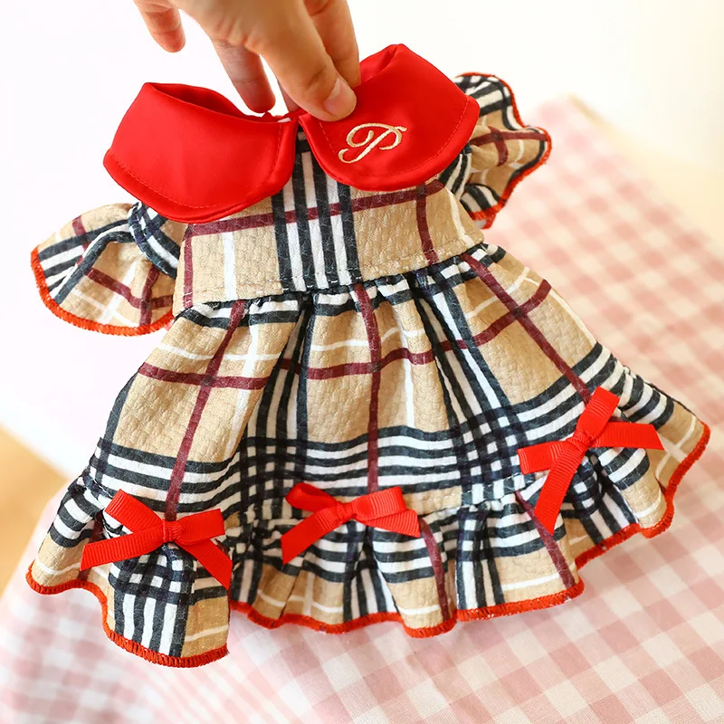 

Dog Clothes Autumn Winter Warm Pet Cat Coat Costume Princess Student Teddy Classic Plaid Skirt
