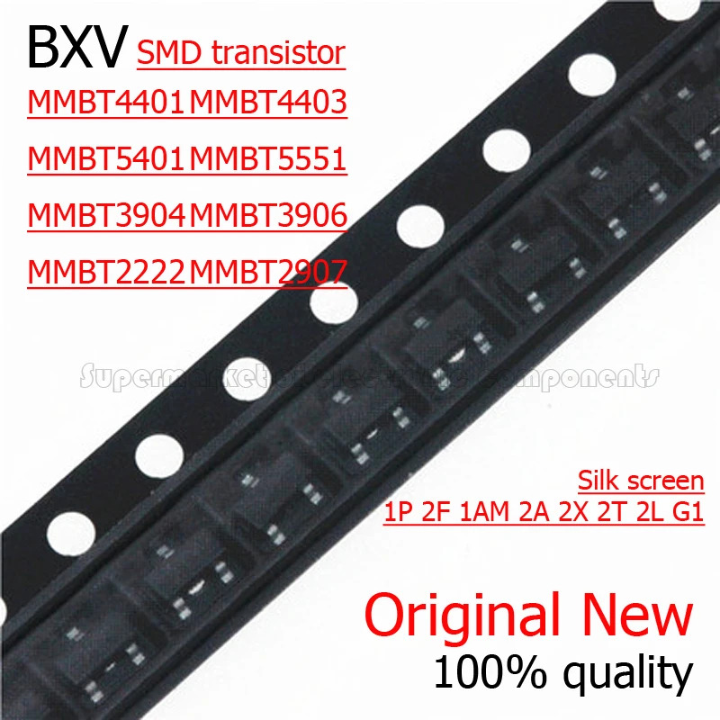 100 шт. транзистор MMBT2222A MMBT2907A MMBT3904 MMBT3906 MMBT4401 MMBT4403 MMBT5401 5551 Шелковый экран 1P 2F 1AM 2A 2X 2T