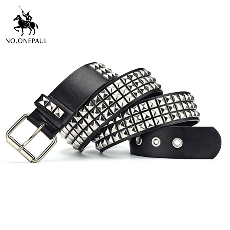 

NO.NOEPAUL luxury square bead rivet belt metal pyramid straps men and women punk rock hardware jeans designer female waist belts