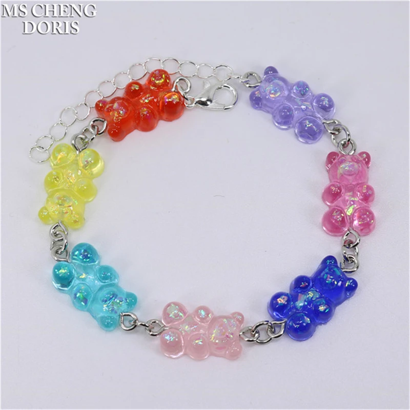 Радужный разноцветный прозрачный браслет медведь карамельного цвета AB