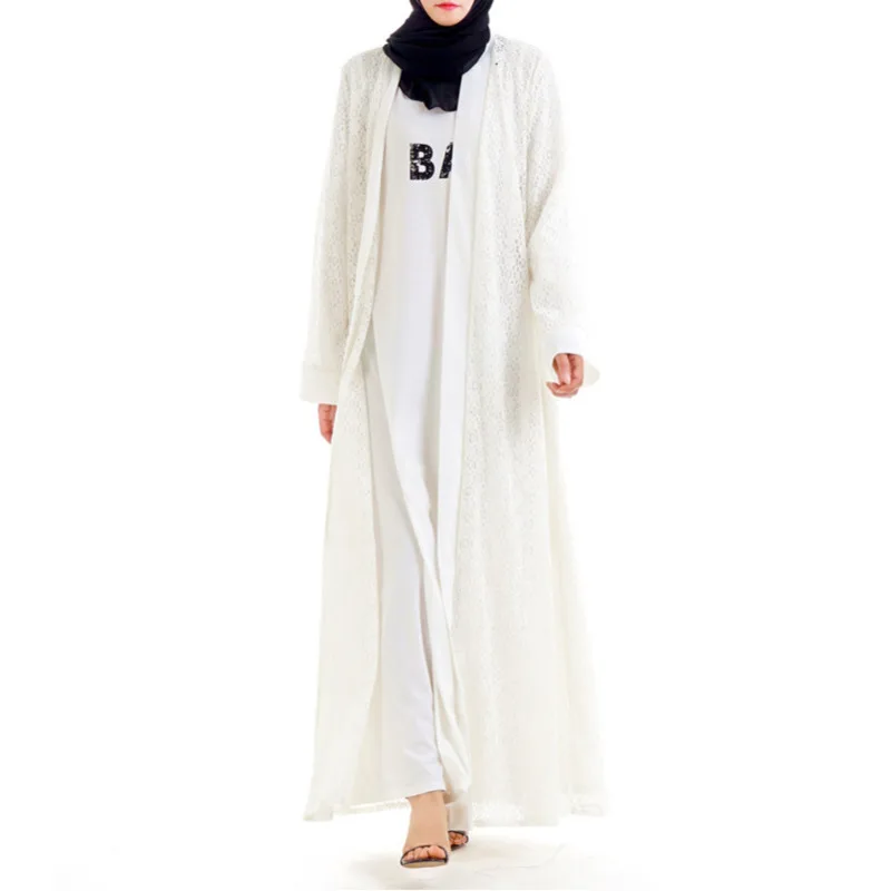 Белый кружевной кардиган мусульманские платья халат Femme abaya Musulmane Исламская