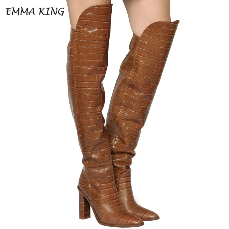 Microfiber 6 Emma king/женские зимние ботинки с узором «крокодиловая кожа» пикантные ботфорты с острым носком модная женская обувь на каблуке, большой размер 43 - Цвет: Microfiber 6