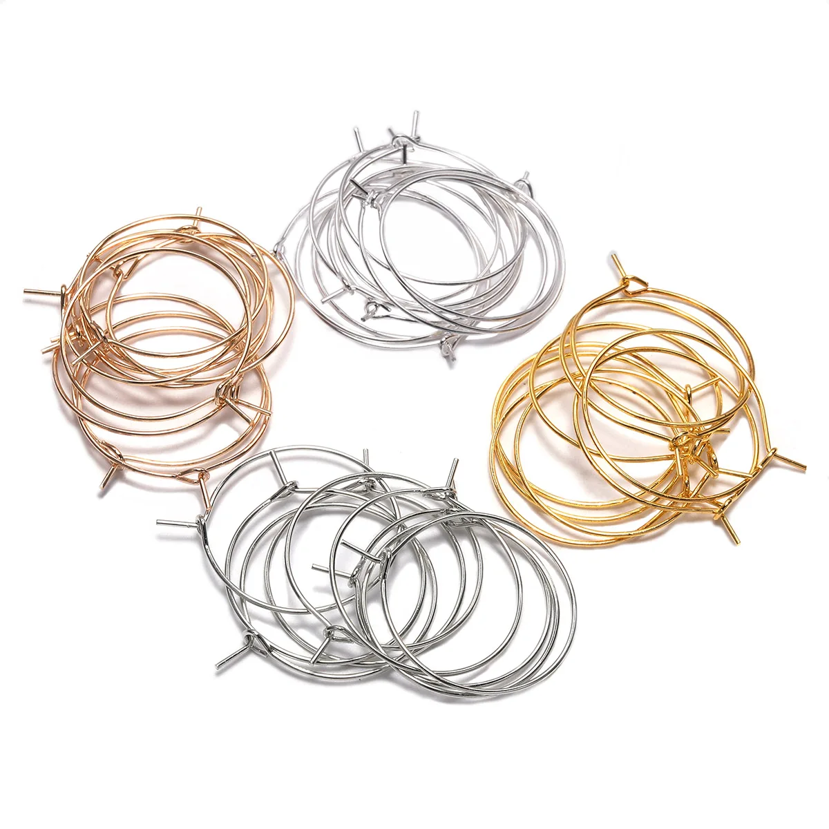 

50pcs/lot 20 25 30 35 mm KC Gold Hoops Earrings Big Circle Ear Wire Hoops Earrings Wires For DIY Jewelry Making Supplies