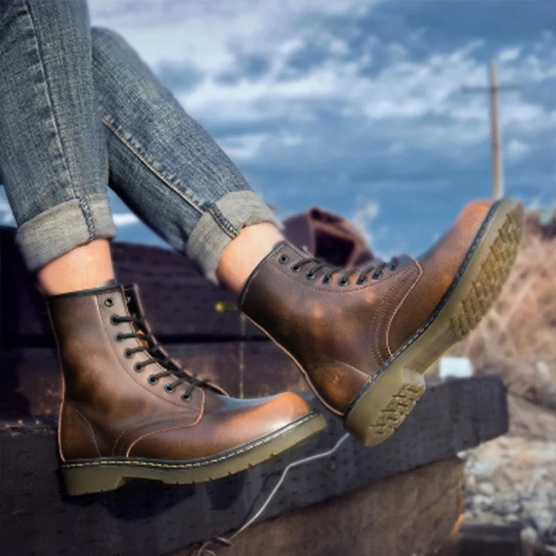 Модные Ботинки martin из коровьей кожи мужская обувь в британском стиле большие