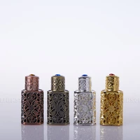 3ml antiqued metal perfume bottle arabic style essential oils bottle container alloy royal glass bottles wedding decorated gift