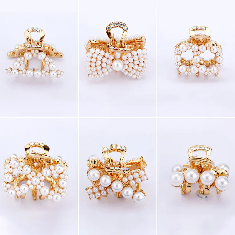 

1PCS Retro Rhinestone Flower Crab Claw Clip Mini Pearl Hair Claw Fashion Small Hairpins Girl Hair Accessories
