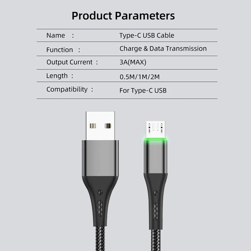 

Nylon Braided Micro USB Type C 3A Cable Charging Mobile Phone fast charging Data USB Cable For iphone12 7 8 X huawei samsung