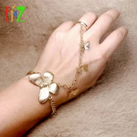 f j4z new gothic women hand cuffs vintage butterfly charms chain linked ring bracelets lady party jewelry gifts dropship
