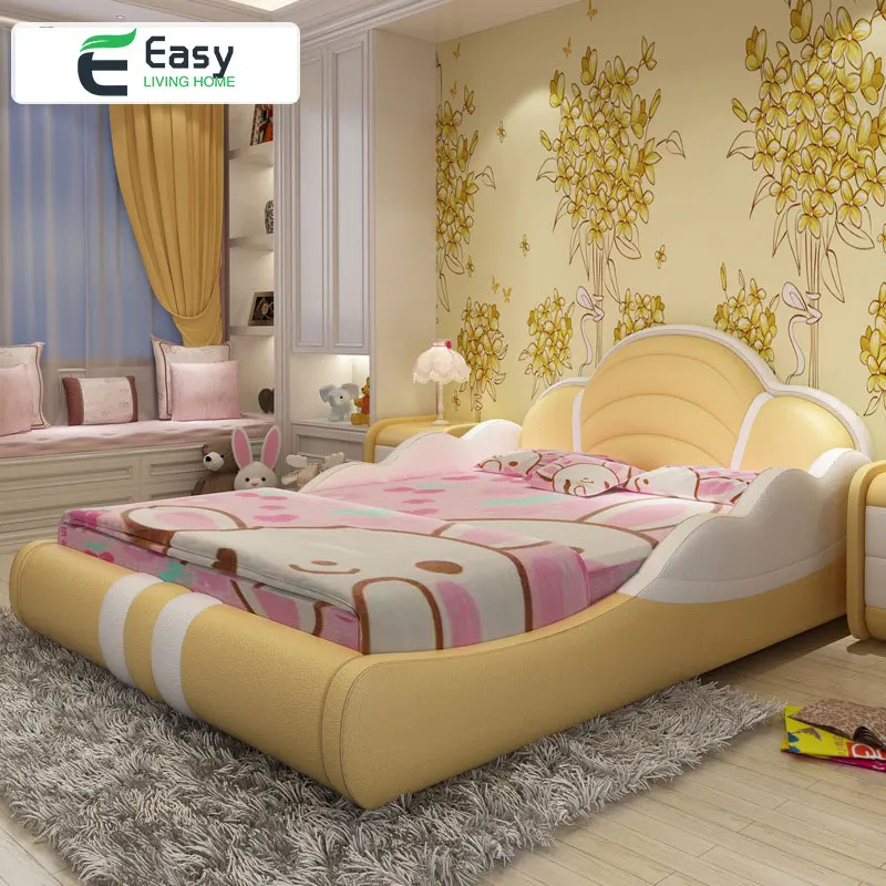 Детская мебель для спальни розовая кожаная кровать девочек | Мебель