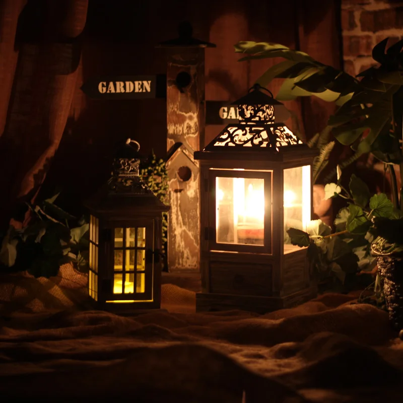 

Wooden Retro Candle Holder Glass Designer Decor Lantern Christmas Candle Wedding Halloween Centro De Mesa Glass Candlestick