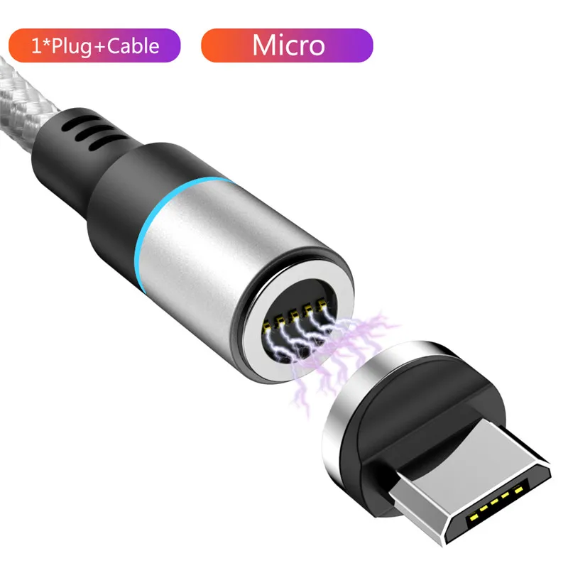 Silver Micro Cable 1 м 2 м Магнитный Micro USB кабель для iPhone X XS samsung Android Phone 3A Быстрая зарядка usb type C кабель магнитное зарядное устройство провод шнур - Цвет: Silver Micro Cable
