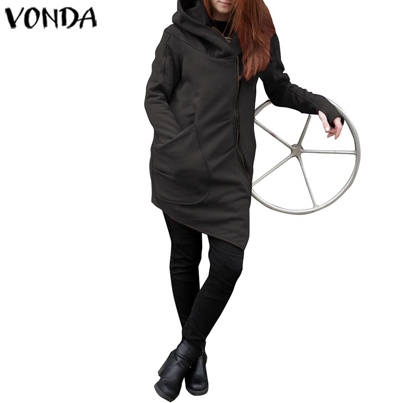 VONDA женские толстовки толстовки сезон осень-зима платье VONDA Женская Повседневная Верхняя одежда на молнии с длинным рукавом пальто S-5XL