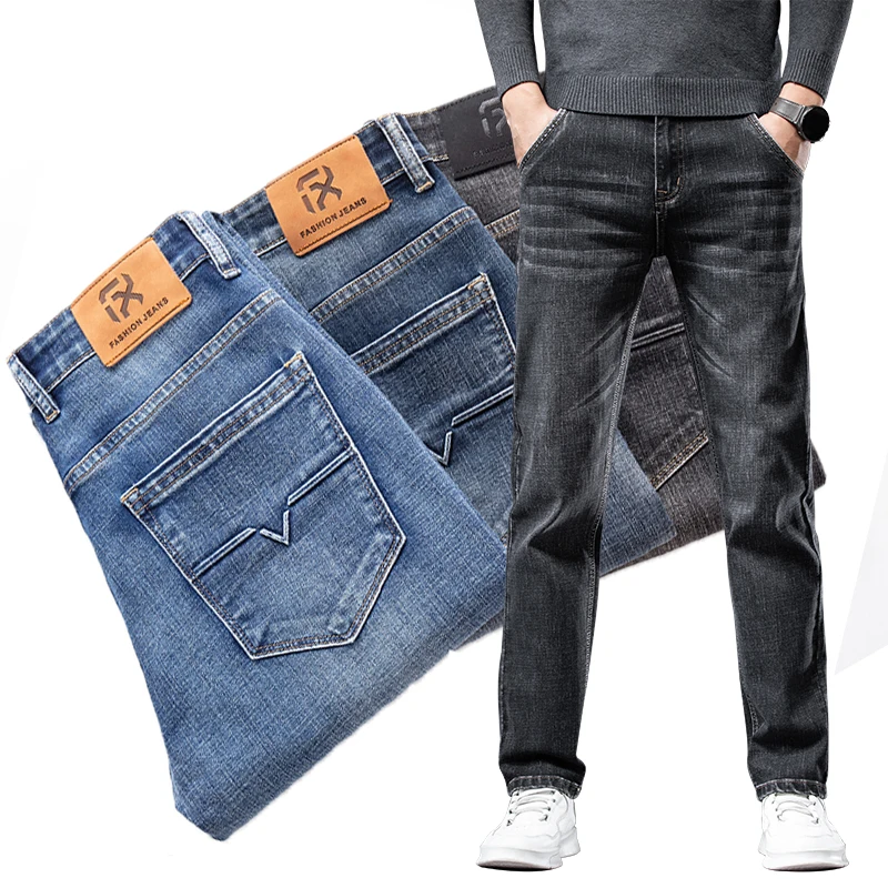 

3 Colors Spring New Men Jeans Business Casual Stretch Slim Fashion Straight Washed Youth Denim Pants Male Clothing