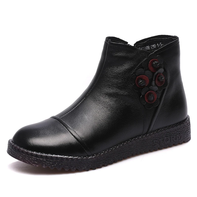 

Genuine Leather Winter Short Boots Women Warm Fur Ankle Shoes Black 2021 Winter New Lady Snowobots Causal Shoes Plush Ankle Boot
