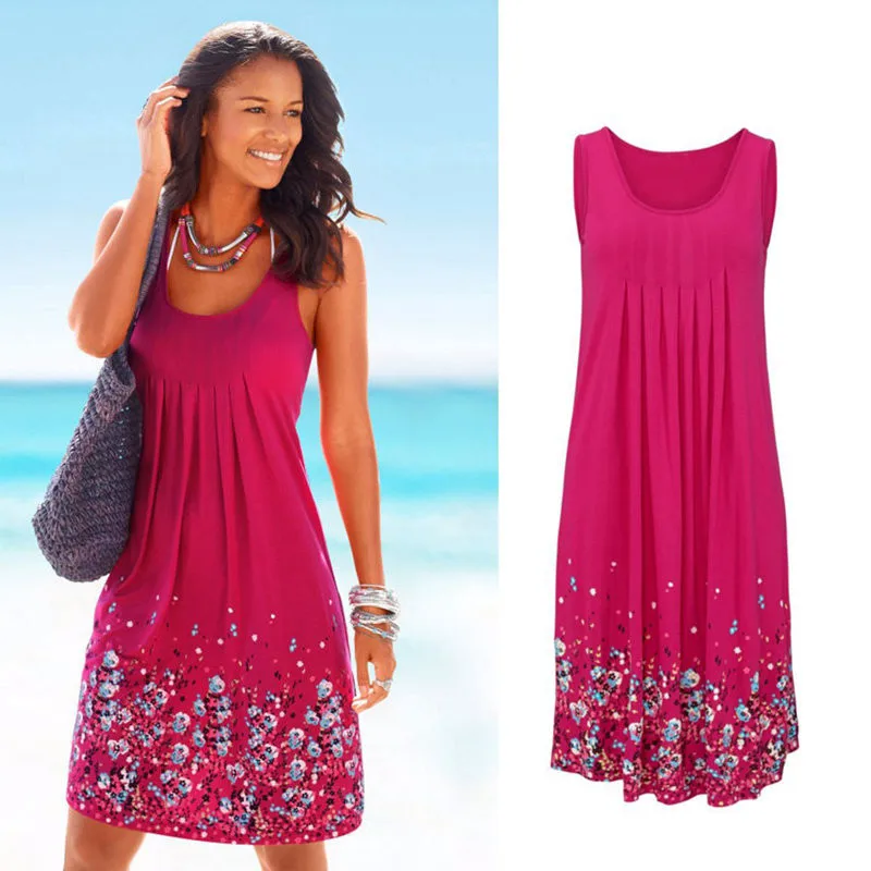 

Women's Summer dress Plus Size Bohe Floral Print Sleeveless V-Neck Dresses loose Female XXXXXL dress женское плае Vacation