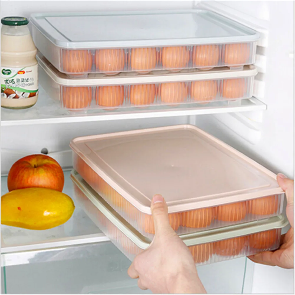 

24 Grid Egg Storage Box Plastic Refrigerator Storage Box Crisper Fridge Container Freezer Eggs Holder Home Kitchen Storage Box