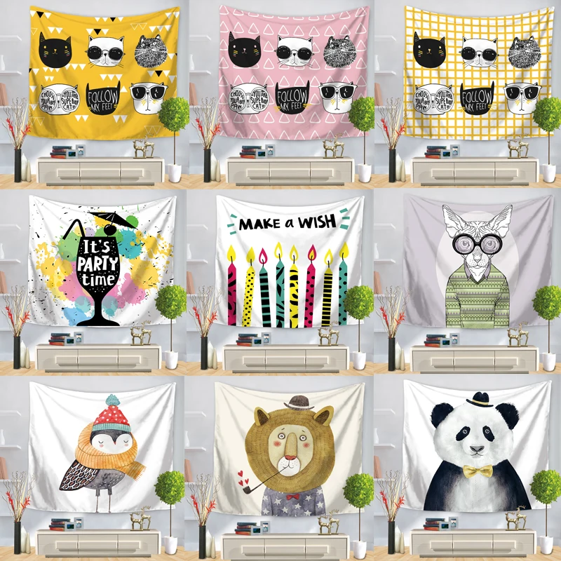 Гобелен с животными на стене Племенной листы кошка льняные тапочки в виде панды