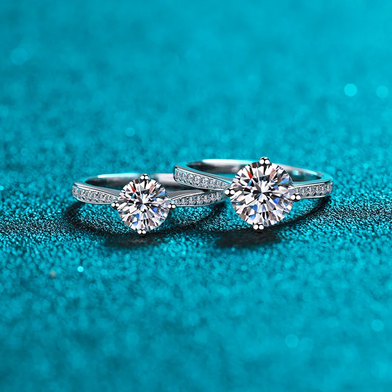 

925 пробы серебро 1-3 Ct Круглый Муассанит кольцо прошел алмаз Тесты обручальные кольца с камнями для Для женщин подарок с сертификатом, произв...