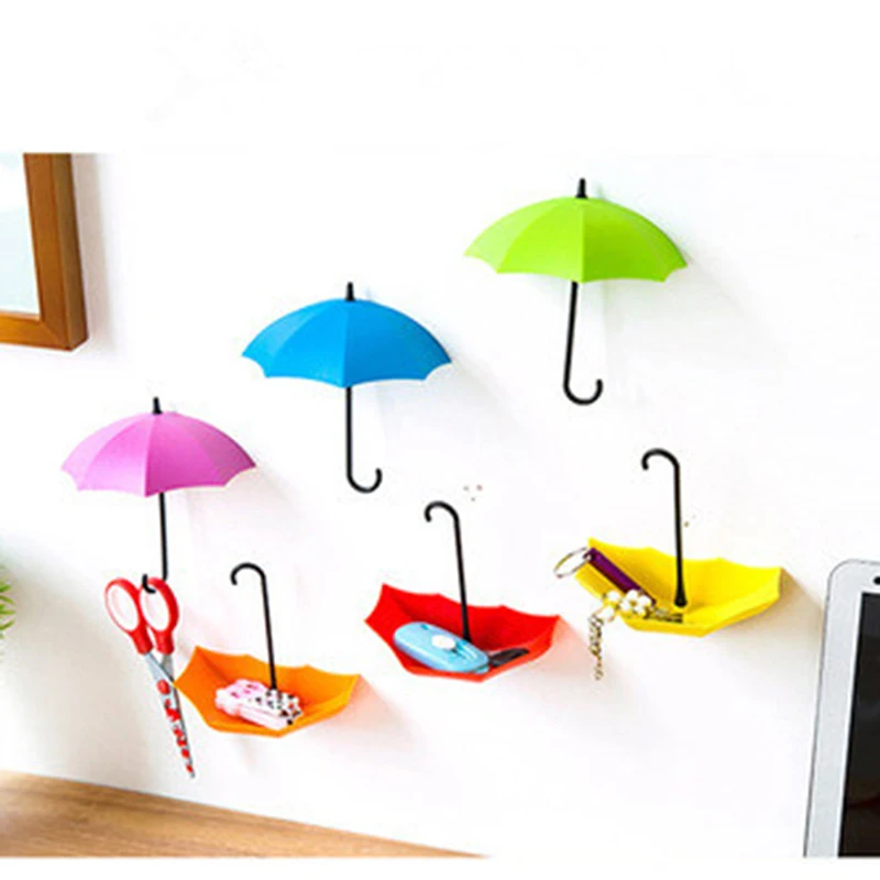 Зонт декоративный крючок без гвоздей самоклеящийся бесшовный Цветной Зонтик