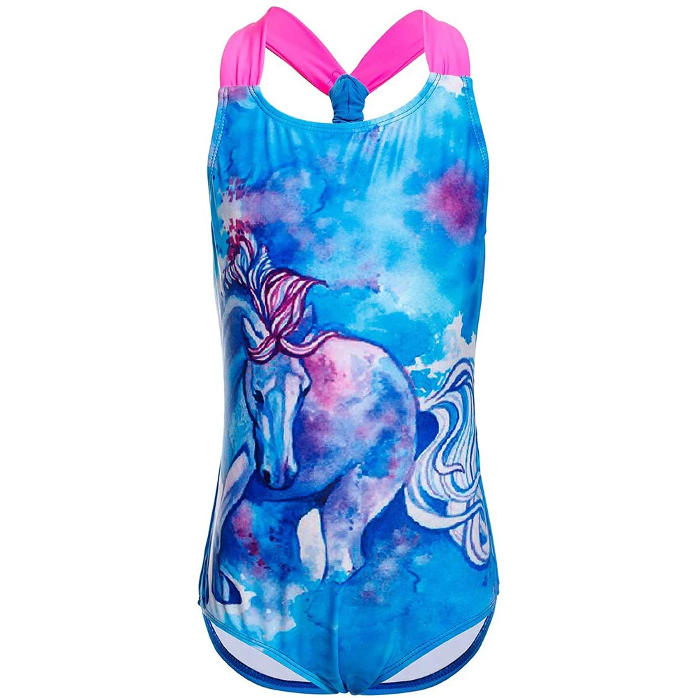 MAICO Kids Girls One Piece Swimsuit Dolphins Pattern Crisscross Swimming Costume Bathing Suit for Age 4 to 14 | Спорт и развлечения