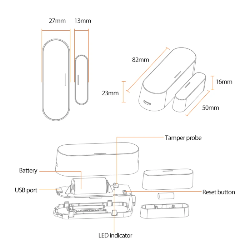 

Tuya Door Window Sensor Zigbee Wireless Connection Smart Mini Door Sensor is Used with Gateway Hub
