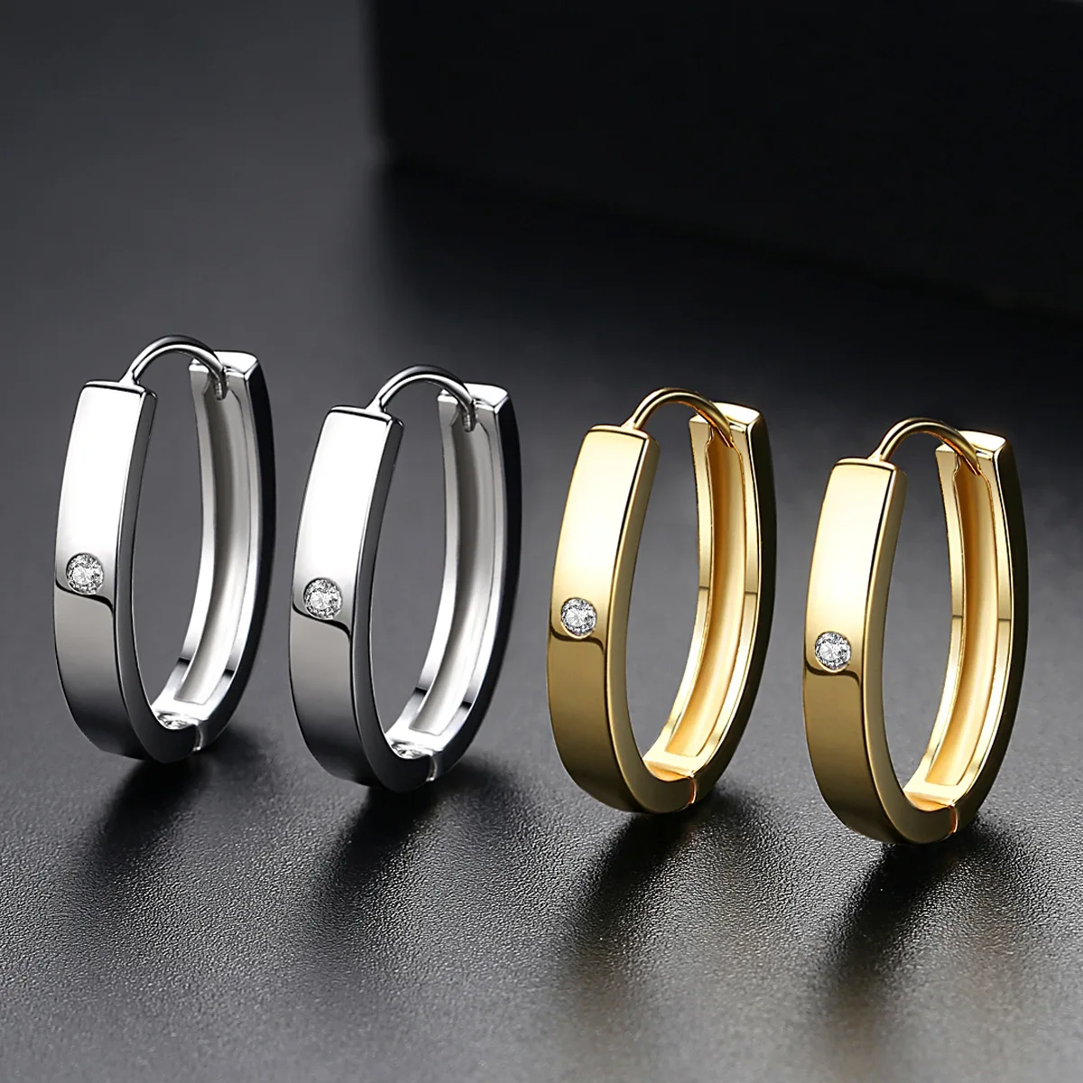 

Fashion Silver-color Mosaic Cubic Zircon Circle Hoop Earrings For Women Girl Simple Korea Hoop Earrings wedding Party Jewel