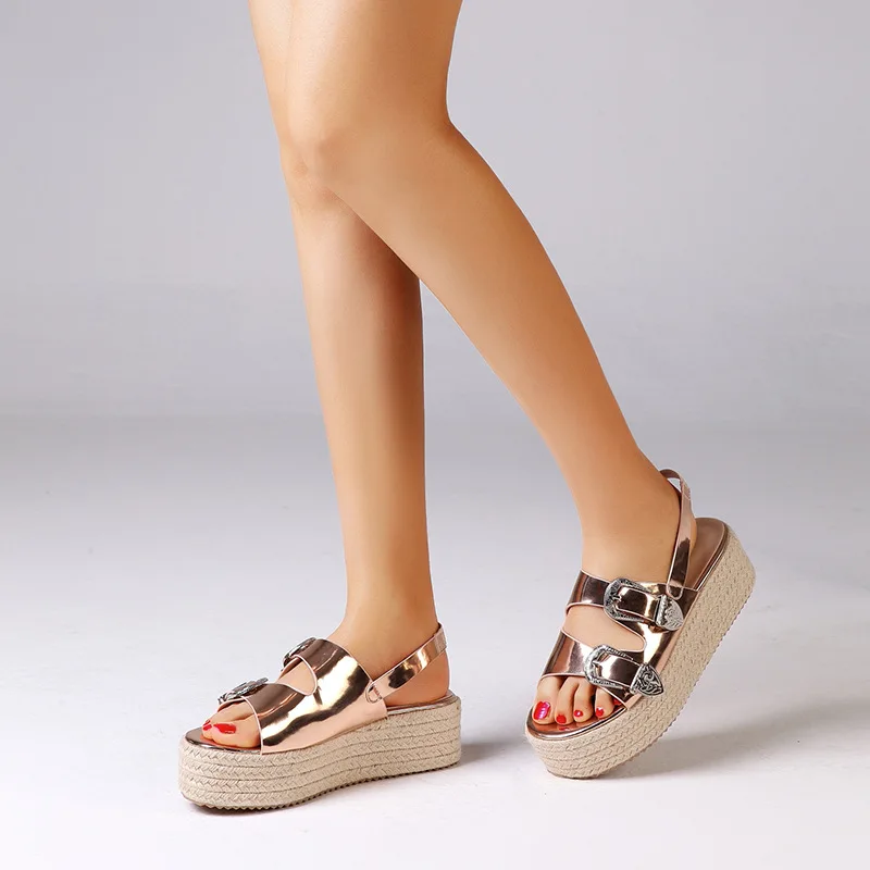 Криперы на толстой подошве с круглым носком женские сандалии Повседневная