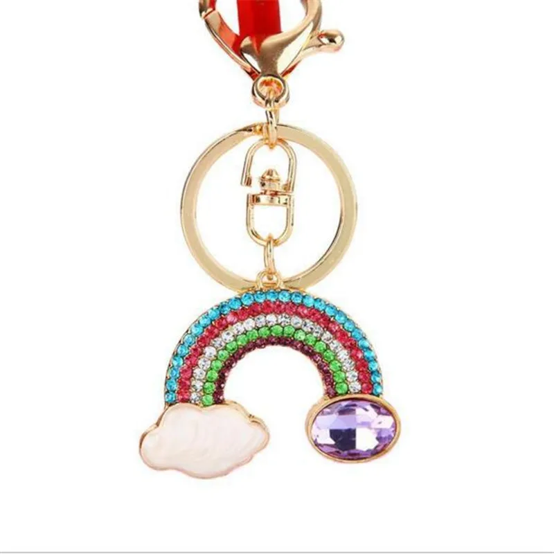 

Personality Rainbow Clouds Rhinestone Keychain Crystal Keyring Woman High Quality Girl Handbag Car Keyholder Accessories Jewelry