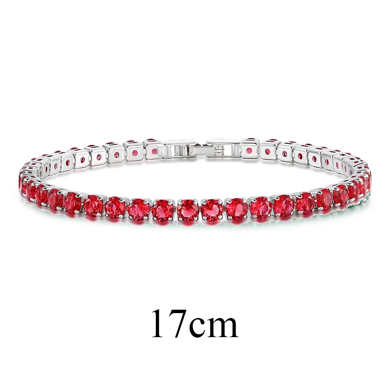 Ruby 17cm UMODE модные очаровательные теннисные браслеты для женщин и мужчин, красочные циркониевые ювелирные изделия, браслеты с цепочкой, подарки, Pulseira Feminina AUB0097 - Окраска металла: Ruby 17cm