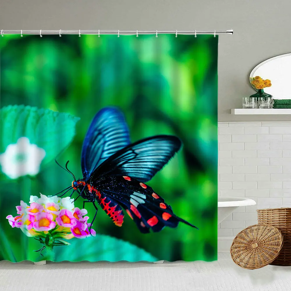 

Зелеными растениями; Футболка с рисунком из цветов и душ Шторы бабочка тюльпан Весна Ванная комната Ванна плотные Водонепроницаемый ткань ...