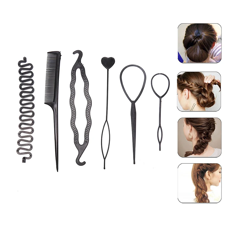 

6 Pieces / Set Of Hair Knitting Tools Threading Needle Hairdresser Disc Hair Comb Hair Ornament Hair Needle Hair Comb Hair Brai