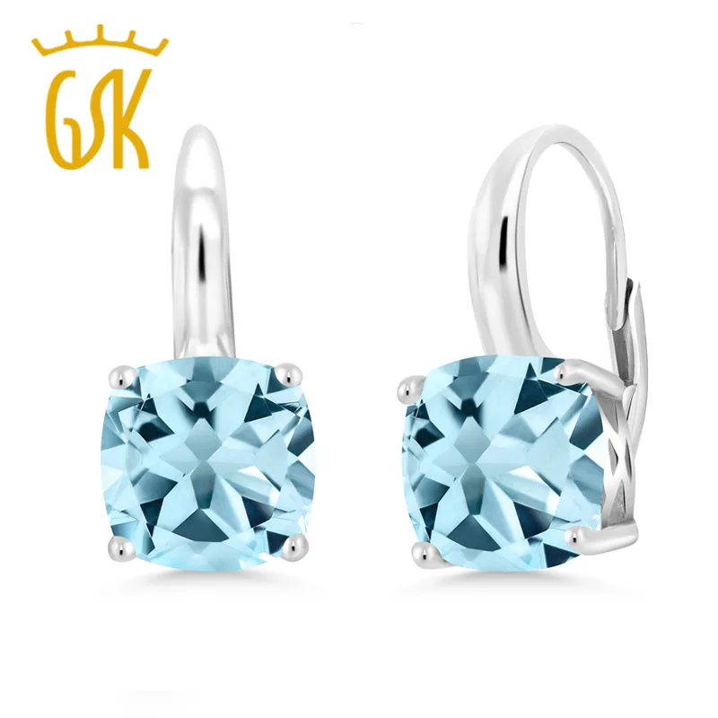 GemStoneKing 5,48 Ct подушка Небесно Голубой топаз 925 пробы Серебряные Элегантные серьги для женщин хорошее ювелирное изделие