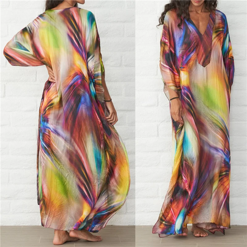 2021 быстросохнущая богемная Печать рукава летучая мышь свободное летнее пляжное