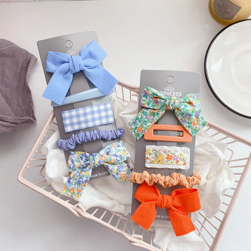 

5 Pcs/Set Cute Bows Hair Clips Barrettes Floral Print Girls Hairpins Fashion Sweet Hair Bands For Children Hair Accessories New