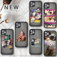 demon slayer anime cartoon phone case black color matte transparent for iphone 13 12 11 mini pro x xr xs max 7 8 plus shell