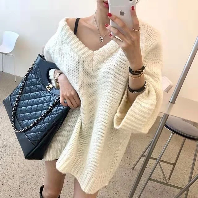 

Женский свободный свитер с V-образным вырезом, Осень-зима 2021